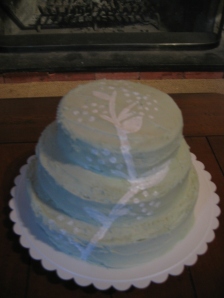 Top view of the painted buttercream cake